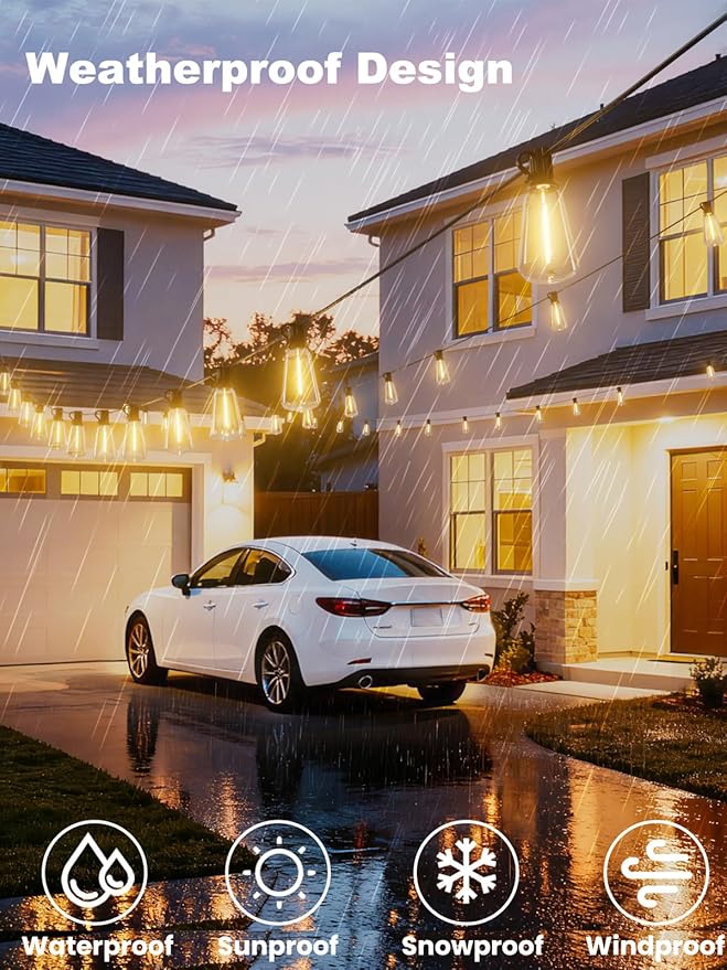 Svater Outdoor String Lights, 50 FT Patio String Lights with 25+1 ST38 Dimmable LED Shatterproof Waterproof Bulbs, Connectable Hanging Lights for Bistro Backyard Porch Balcony Party