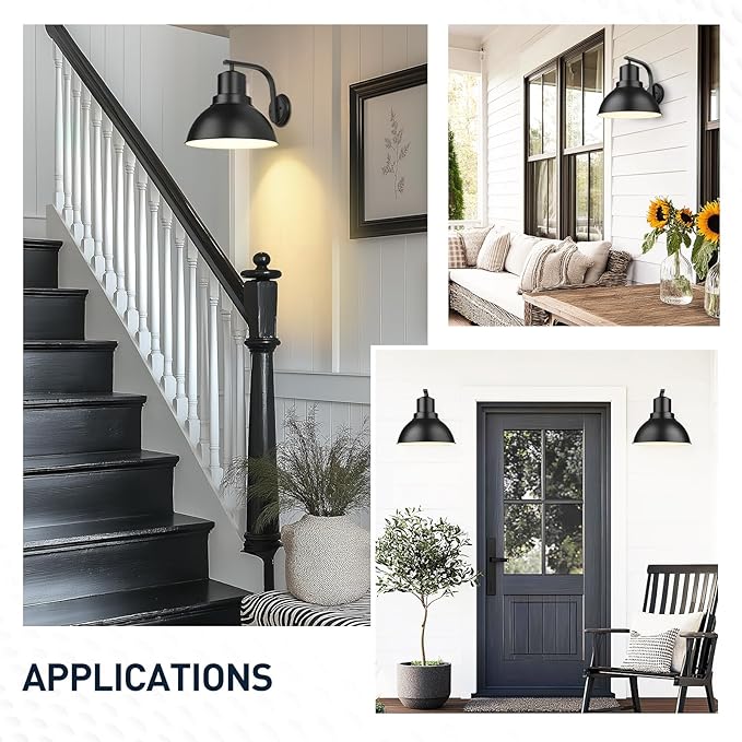 zeyu 16 Inch Black Interior Wall Sconce, Farmhouse Barn Wall Light for Porch Entryway, Metal Dome Shade in Black Finish, ZY24-1W-L BK