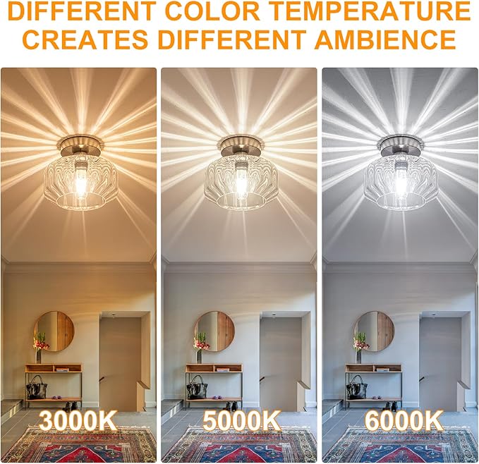 Tbaoinal Semi Flush Mount Ceiling Light with Diamond Glass Shade, 36-Faceted Panels Create Starburst Effect, 1200LM LED Bulb Included Brushed Nickel Ideal for Hallway Entryway Kitchen Bathroom
