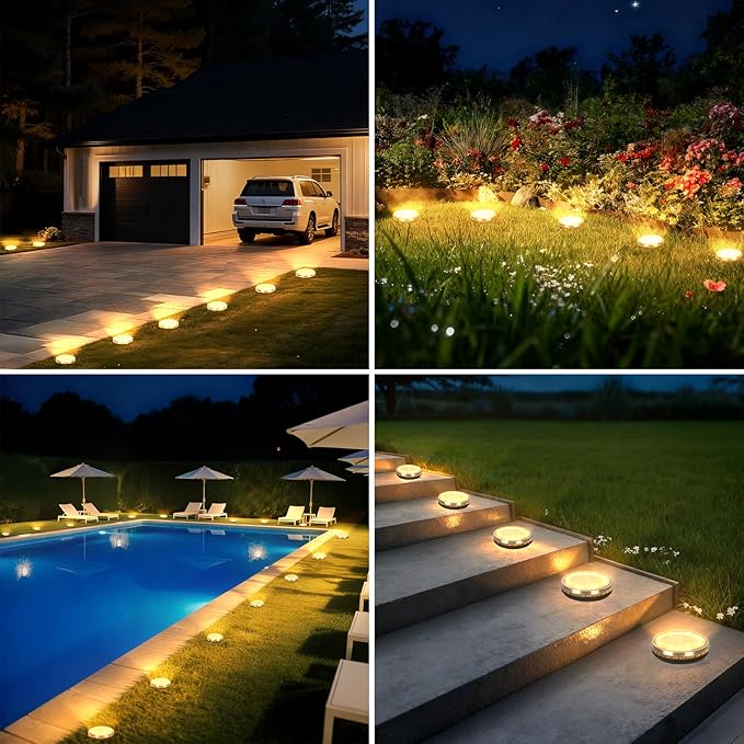 ZAIYW 6 Pack Solar Ground Lights Outdoor Waterproof Garden Lights Solar Powered Disc Landscape Lighting for Pathway Yard Lawn Walkway Deck Decoration (Warm White)