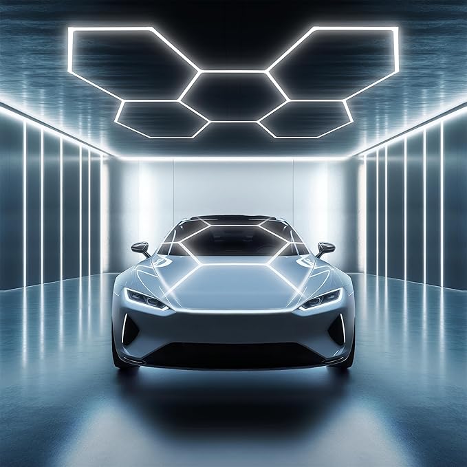 PARMIDA Hexagon LED Garage Lights, Ultra Bright 250W, 25000LM, ETL/FCC, Honeycomb Modern Ceiling Lighting System for Car Detailing Garage, Workshop, Gym, Shop, Basement (25 Pack, 5 Grids - 6000K)