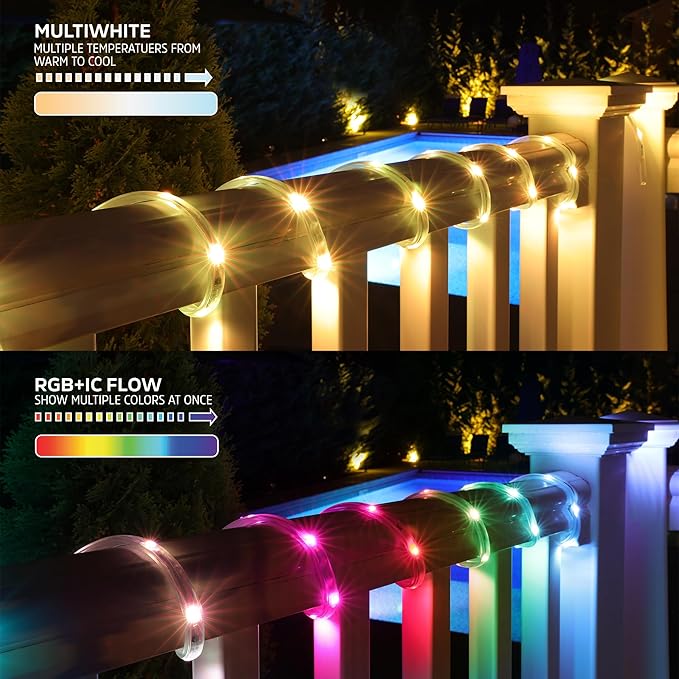 Energizer Smart Indoor & Outdoor RGB+IC+WW LED 50 Foot Light Strip, Sound Reactive, IP65 Waterproof, Remote Access App & Voice Control with Alexa, Siri, Google, Grouping, Scheduling, Wi-Fi No Hub
