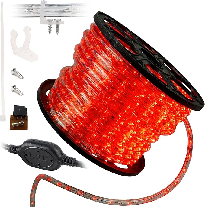 WYZworks 1656LEDs, 150ft LED Outside Rope Lights, Waterproof Permanent Outdoor ETL Certified Connectable Clear Tube, Christmas Palm Tree Holiday Decorative Landscape Patio Accent Lighting - Red