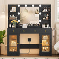 Vanity Desk With Mirror and Lights, Makeup Vanity Set with 3 Storage Drawers & Adjustable Shelves, Dressing Table with RGB Cabinets & Charging Station, 3 Lighting Modes for Women Kids Bedroom, Black
