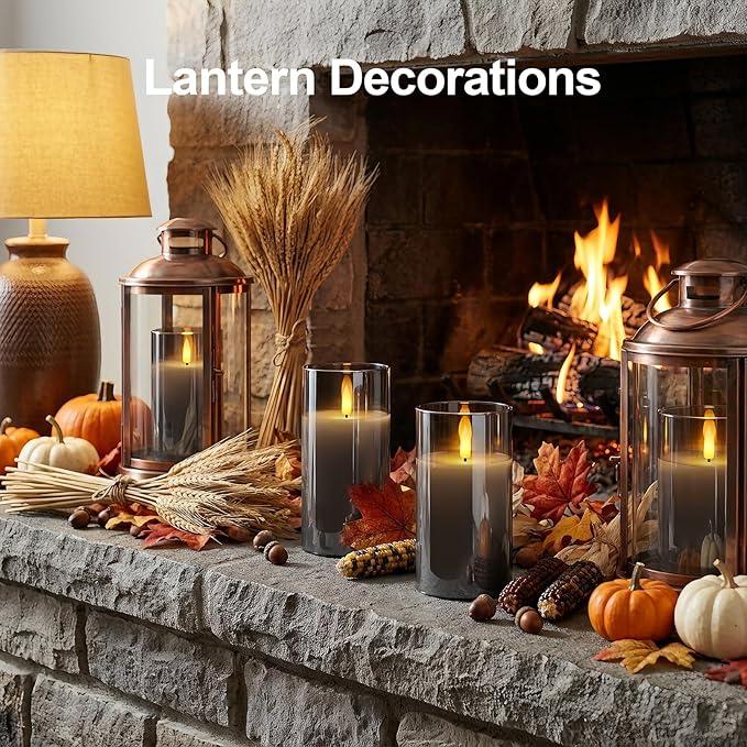5plots Flameless Battery Operated Candles Set of 2, Gray LED Candles with Remote Timer, Real Wax Glass Pillar Candles Warm Flickering Light for Indoor Home, Halloween, Christmas Decor D3 x H6 6"