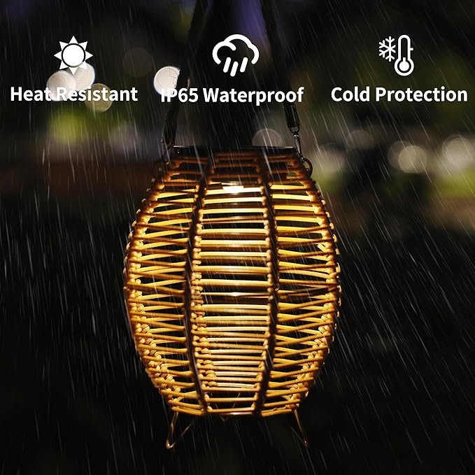 Outdoor Rattan Lanterns, Decorative Hanging Lights for Patio Garden Backyard （Two Pack）(Style 3)