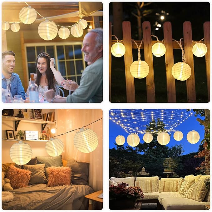 Vigdur White Lantern String Lights - Large and Small Hanging Nylon Lantern Lights Plug in for Indoor Bedroom Party Outdoor Patio Backyard Use,9.84FT