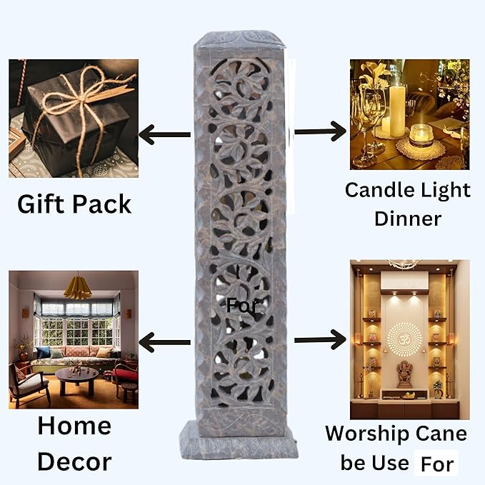 Handcrafted Soapstone Incense Tower and Candle Holder 11”inch Artistic Burner for Home Decor Gift, Spa & Relaxation | Elegant Tea Light Holder & Aroma Diffuser | Handcrafted Incense Stick Holder