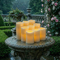 5plots 3" X 4"5" 6" Outdoor Waterproof Candles, Battery Operated Led Ivory White Flameless Candles with 10-Key Remote & Timer for Indoor Home Lantern Holiday Decor, Set of 9