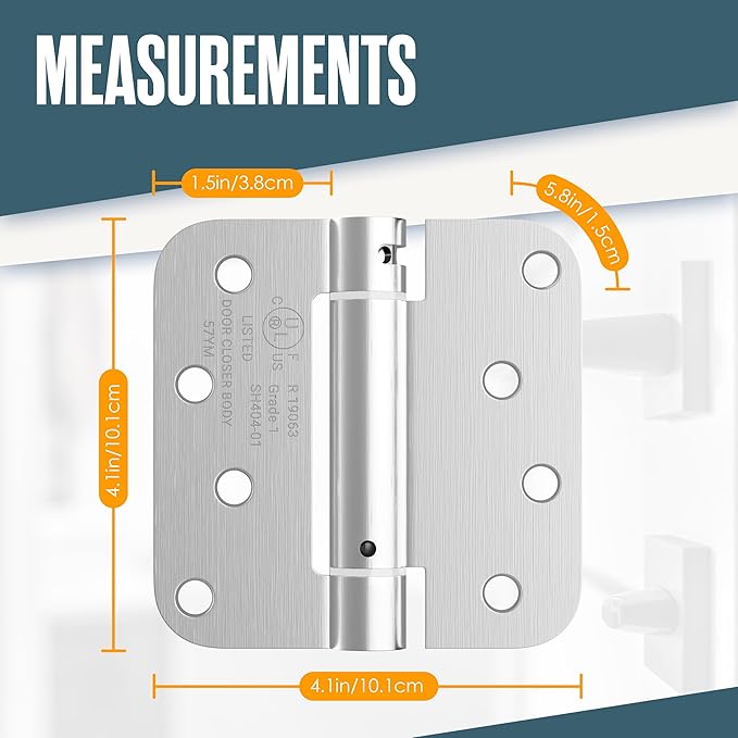 Houseables Self Closing Door Hinges, Spring Hinge Door Closer, Spring Loaded, Auto Close, 4 Inch, Automatic Closer, Auto Shut For Interior, Garage, Exterior, Adjustable Tension, 5/8 Radius, Nickel 2PK