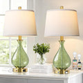 QiMH Green Glass Table Lamps for Living Room, Bedside Lamps Set of 2 with USB A+C Charging Ports, 3 Way Dimmable Touch Lamps for Nightstand, 22.5" Modern Table Lamp for Bedroom, Gold(Bulb Included)