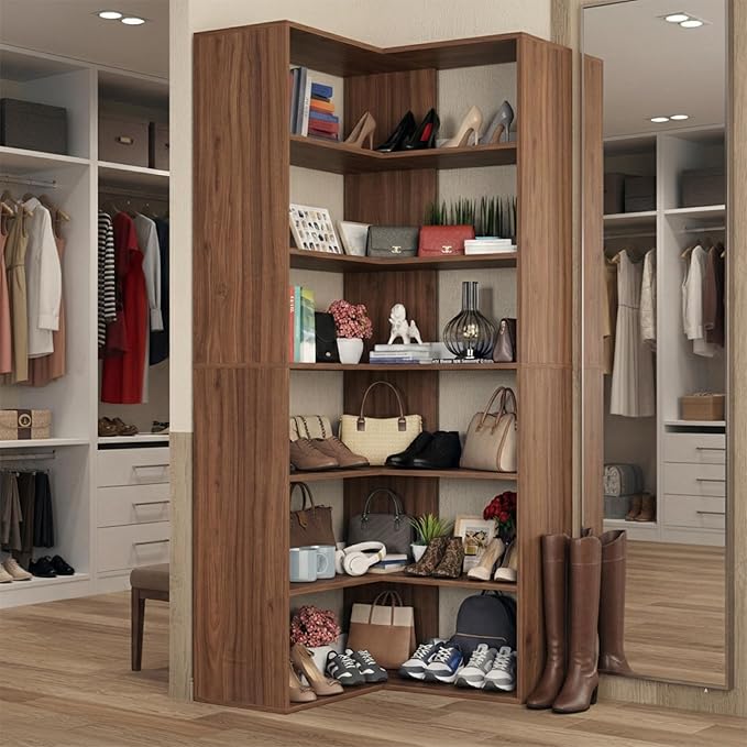 Anystyle 71 Inch Large Corner Shoe Rack for 40+ Pairs, 6-Tier L-Shaped Shoe Storage Cabinet Organizer, Freestanding Wooden Shoe Shelf for Closet, Entryway, Hallway, Brown