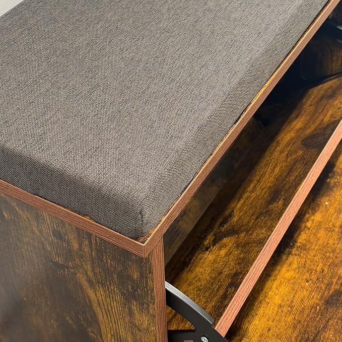 Shoe Storage Bench with 2 Flip Drawers, Entryway Bench with Removable Cushion, Hallway & Mudroom Organizer with Seat, Front Door Shoe Rack Cabinet, Brown