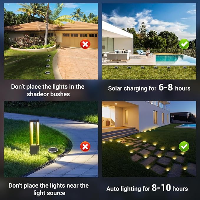 Peasur Solar Ground Lights Outdoor, 6 Pack Flat Solar Powered Disc Lights, IP68 Waterproof, Anti-Rust, Landscape Lighting for Pathway Garden Yard Lawn Walkway Landscape Driveway, Mini, Warm White