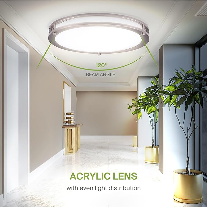 ASD LED 18" Round Flush Mount Lighting, Close to Ceiling Light Fixture | 3CCT, Dimmable, Energy Star, ETL Listed | 28W 2230LM 3000-5000K 120V | Low Profile Double Ring Lamp | Nickel, 2 Pack