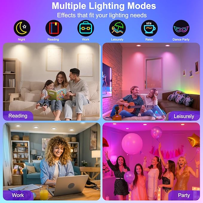 LEDLightsWorld Smart Recessed Lighting 2 Inch RGBCW Color Changing Downlight, 110V 5W, CRI 80, Wi-Fi LED Recessed Ceiling Light with Driver, Compatible with Alexa/Google Assistant, 4 Pack