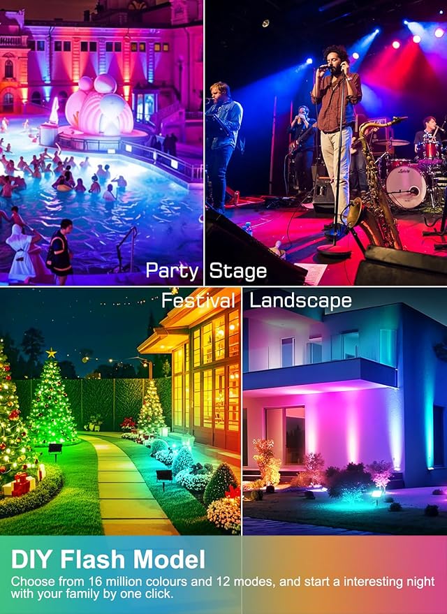 T-SUN LED Flood Lights Outdoor 60W, 600W Equivalent 6000LM Color Changing Landscape Light with APP Control, Waterproof Floodlights with 2700K & 16 Million Colors, Timing, Music Sync, US Plug(6 Pack)