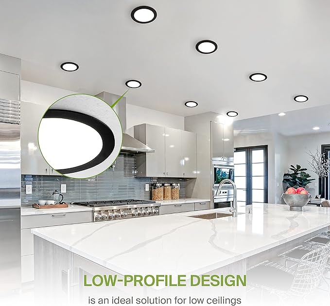 ASD 4 Pack 8 Inch LED Recessed Light 20W, 5 CCT 2700K-5000K CRI90+, IC Rated Ultra Thin Dimmable Ceiling Lights with J Box, Canless Wafer Downlight, Round Slim Panel Lighting, UL Listed, Black