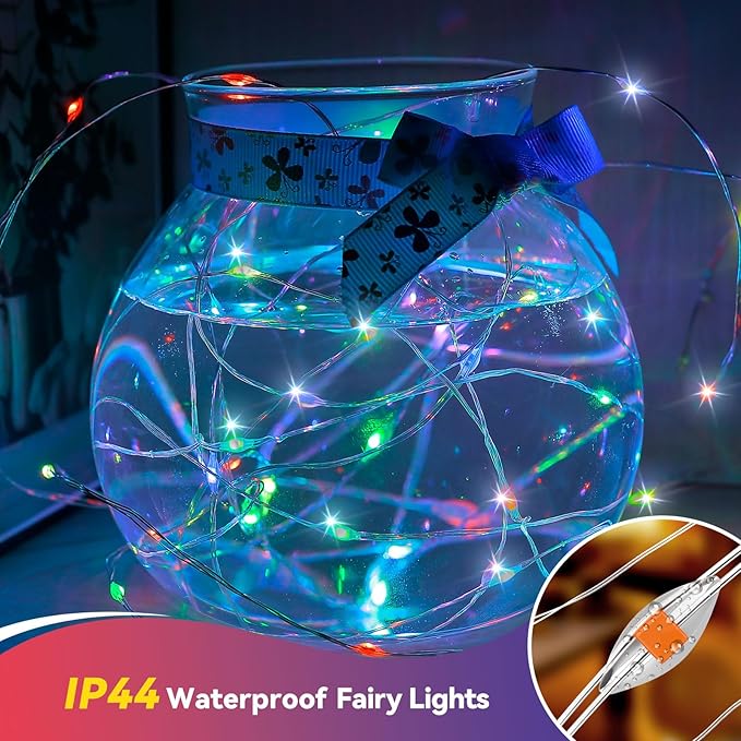 LitHome 8 Pack Multicolor Fairy Lights Battery Operated, 20 FT 60 LED Twinkle Lights Battery Operated 2 Modes, Waterproof Led Fairy String Light for Indoor Outdoor Christmas Wedding Bedroom Decor