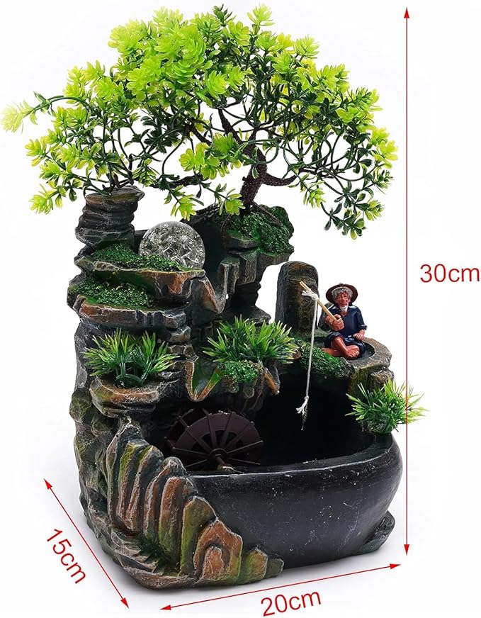Water Fountains Indoor Waterfall Fountain, Bonsai Desktop Ornament with LED Light, Indoor Water Fountains for Home Office Bedroom Atomizing Humidifier Desk Decoration