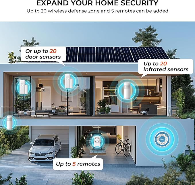 PGST Wireless Home Alarm System,Smart Home Security System with Instant Tuya App Alerts,DIY Door Alarms Kits Siren Hub with Door/Motion Sensors,Remote,Work with Alexa/Google Assistant for Apartment