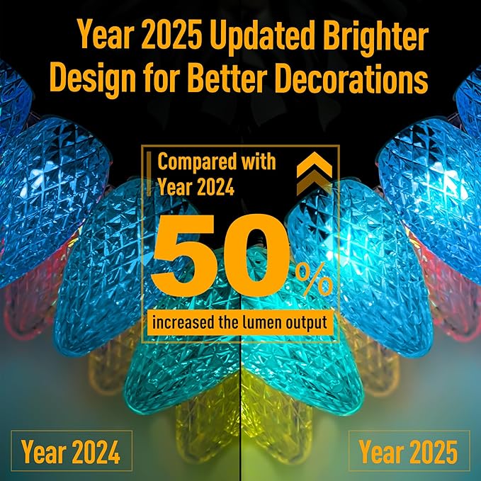 Smart C9 Christmas Lights Outdoor, 174 Feet 200 LED C9 String Lights App Control, 105 Light Modes, Waterproof Commercial Grade Connectable RGB Christmas Tree Lights for Indoor Outside Roofline Patio