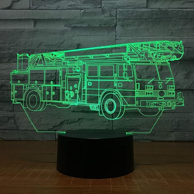 Creative 3D Fire Truck Night Light 16 Colors Changing USB Power Remote Control Touch Switch Decor Lamp Optical Illusion Lamp LED Table Desk Lamps