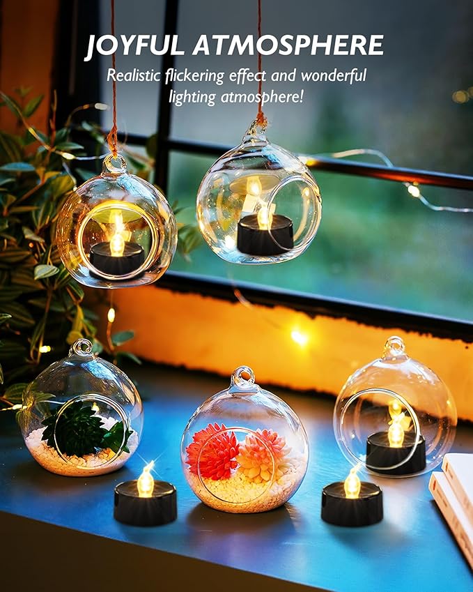 BEICHI Flameless Candles, Battery Operated LED Tealights Votive Flickering for Party Halloween, Christmas, Wedding- 24Pack, Black Light