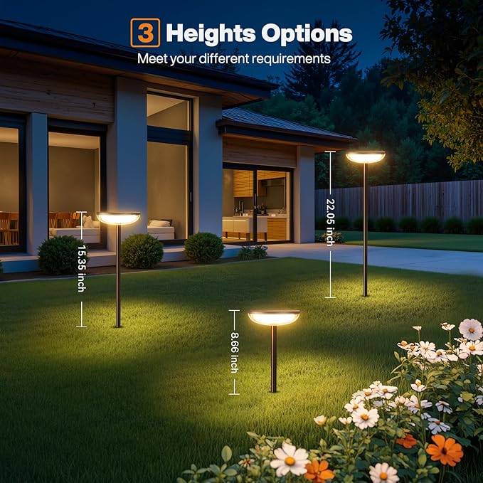 Tall Solar Pathway Lights Outdoor, 2 Pack Solar Garden Lights Outdoor Waterproof Bright Up to 15Hrs, Round Garden Light for Yard Flower Bed Patio Path Walkway Driveway Outside Decor