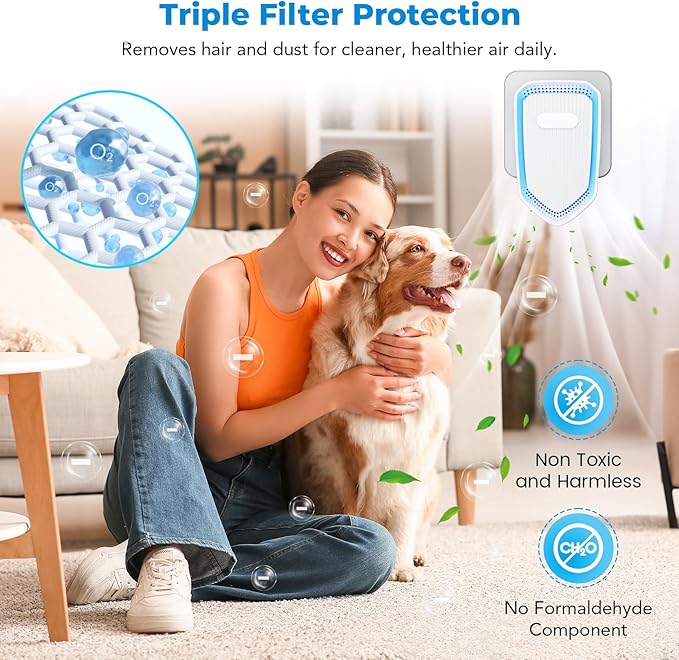 Plug In Air Purifiers Negative Ion Air Purifiers Quiet Air Freshener for Home Bedroom Office Basement - Portable Mini Air Cleaner Odor, Smoke, Dust, Pet Smell