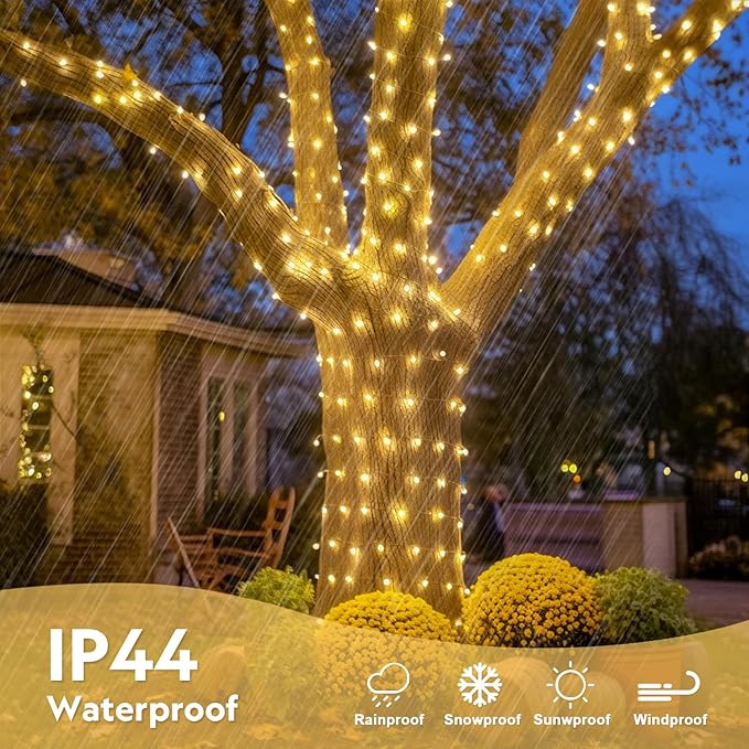 JMEXSUSS 168FT 600 LED Christmas Lights Outdoor Waterproof Clear Wire Indoor String Lights for Outside Warm White Christmas Tree Lights Plug in for Bedroom Wedding Party Spring Decor