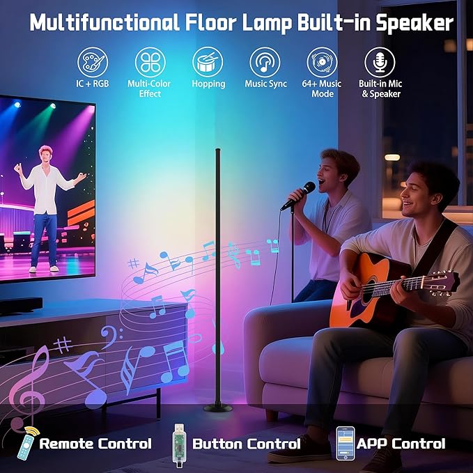 Led Corner Floor Lamp USB Powered with App & Remote Control, Color Changing Led Lamp Music Sync IC+RGBW, Timer, 64+ Music Modes, Standing Lamps for Living Room Lamp Bedroom Gaming Room, 2 Pack
