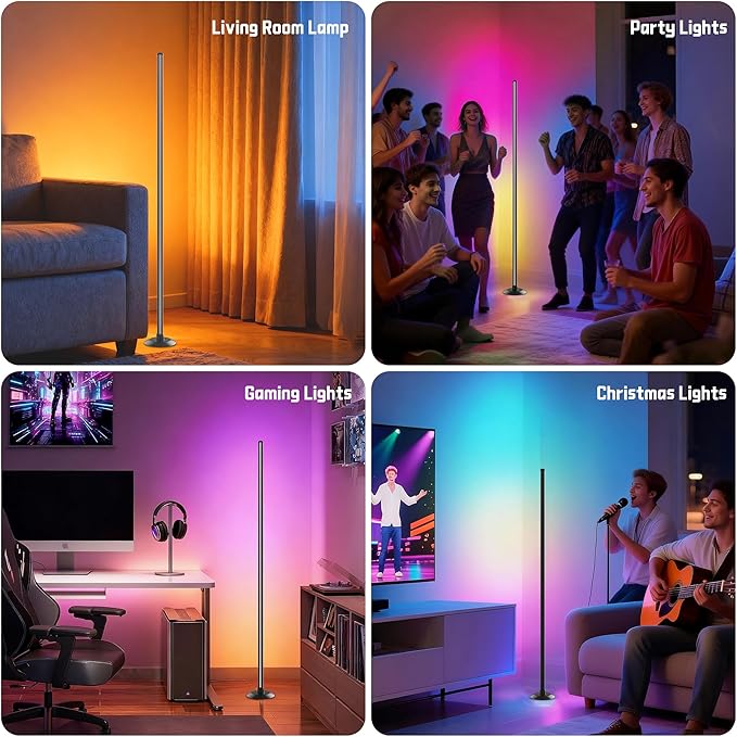 Led Corner Floor Lamp USB Powered with App & Remote Control, Color Changing Led Lamp Music Sync IC+RGBW, Timer, 64+ Music Modes, Standing Lamps for Living Room Lamp Bedroom Gaming Room, 1 Pack