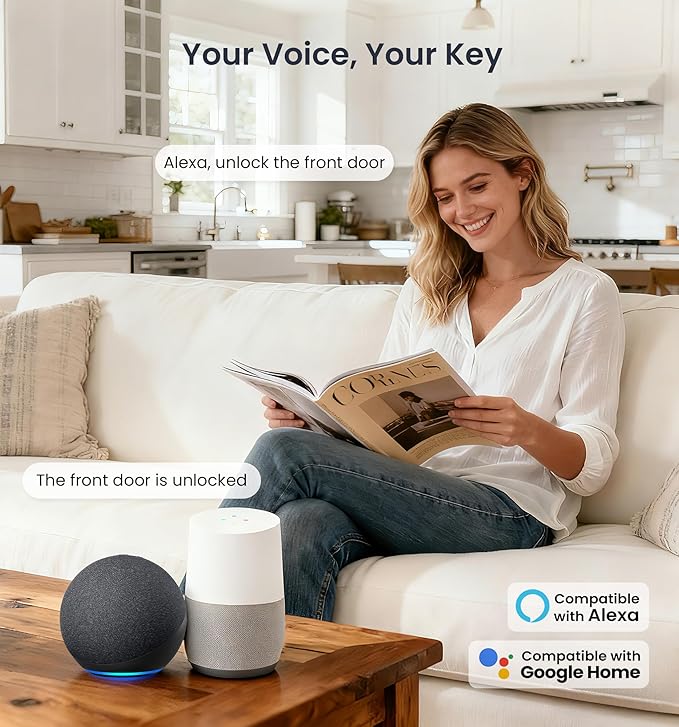 Veise VE012W-K Built-in WiFi Fingerprint Smart Lock with 2 Knobs, No Hub Needed, Remote APP Control, Keyless Entry Door Lock, Smart Deadbolt for Front Door, Auto Locking, Satin Nickel