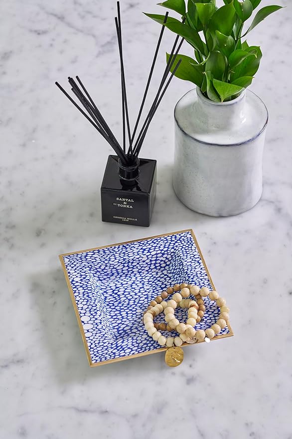Jaye's Studio Shagreen Blue Enameled Square Decorative Trinket Tray, Catch All Tray, Jewelry Tray for Vanity, Bathroom, Bedside Home Office