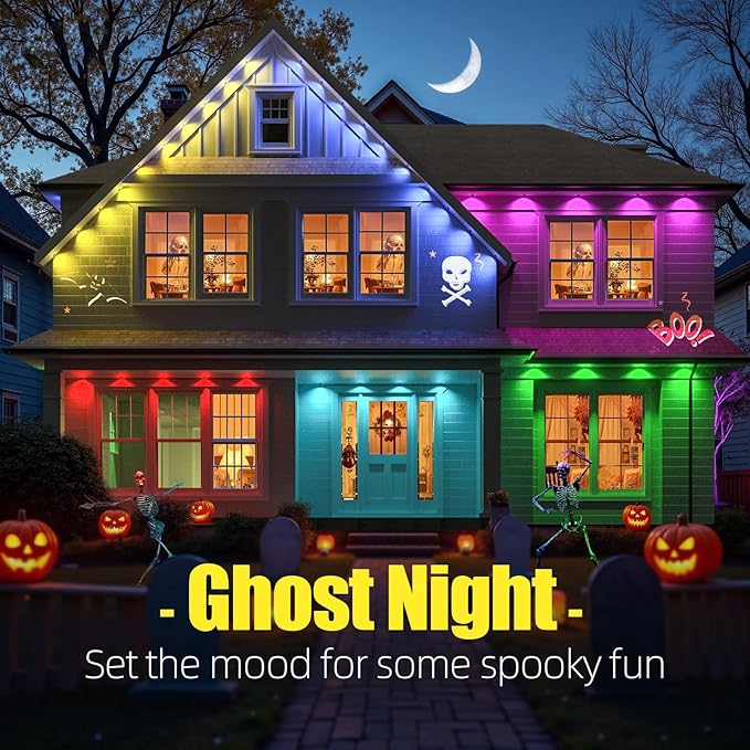 Permanent Outdoor Lights, 50ft RGB+IC Smart LED Lights, IP67 Waterproof Smart Outdoor Decorations with App/Remote for Christmas, New Year, Halloween, Holiday, Daily, Party Decor,Valentine's Day