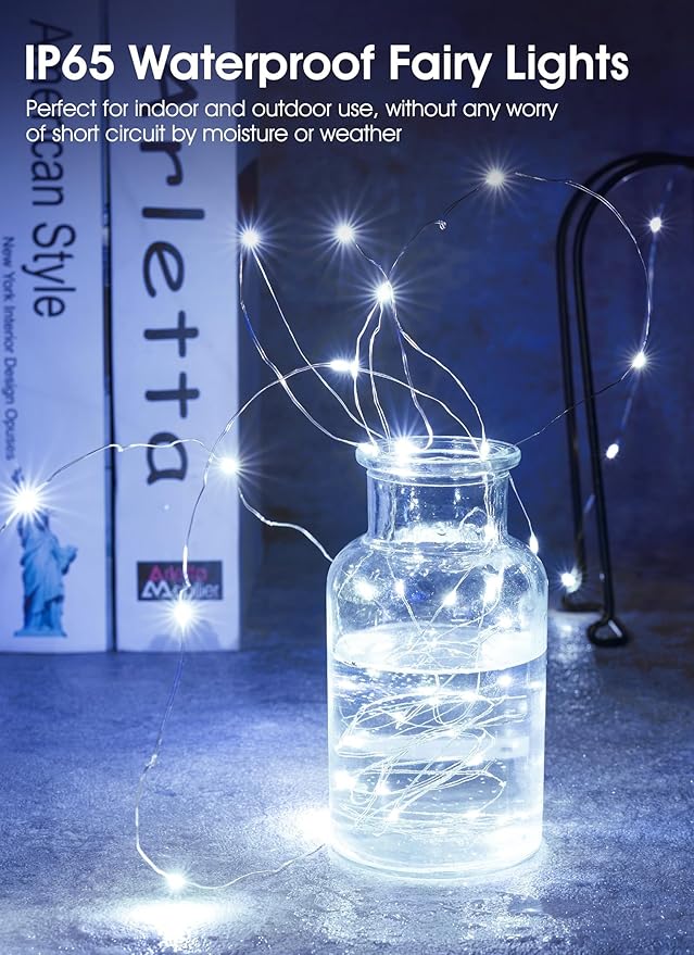 Brightown 24 Pack Fairy Lights Battery Operated - 7Ft 20 Led Mini String Lights Silver Wire Waterproof Firefly Starry DIY Lights for Bedroom Patio Wedding Party Christmas Decor (Pure White)