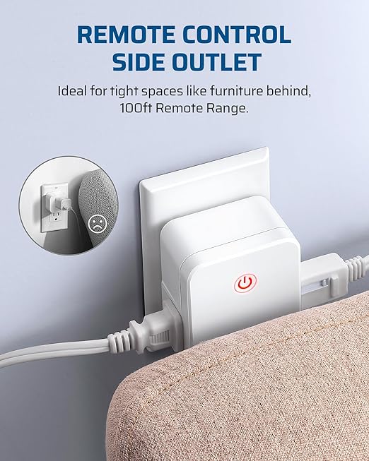 DEWENWILS Indoor Remote Control Outlet, Wireless Remote Light Switch with 2 Side Outlets, No Interference Remote Outlet Switch, No Wiring, 15A/1875W, 100ft RF Range, Compact Design, Programmable