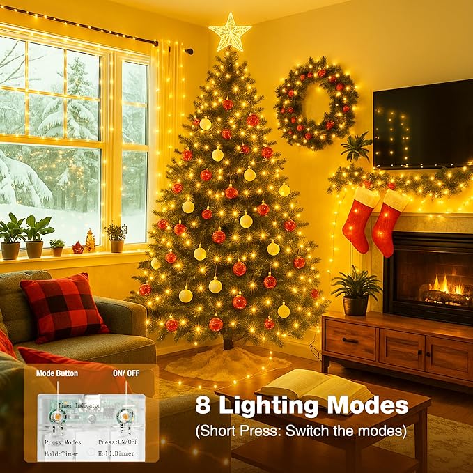 3 Pack 16FT 50 LED Fairy Lights Battery Operated with Timer, 8 Modes USB Mini Twinkle Light, Small String Lights for Christmas Tree Wreath Vase Bedroom DIY Wedding Decorations-Warm White