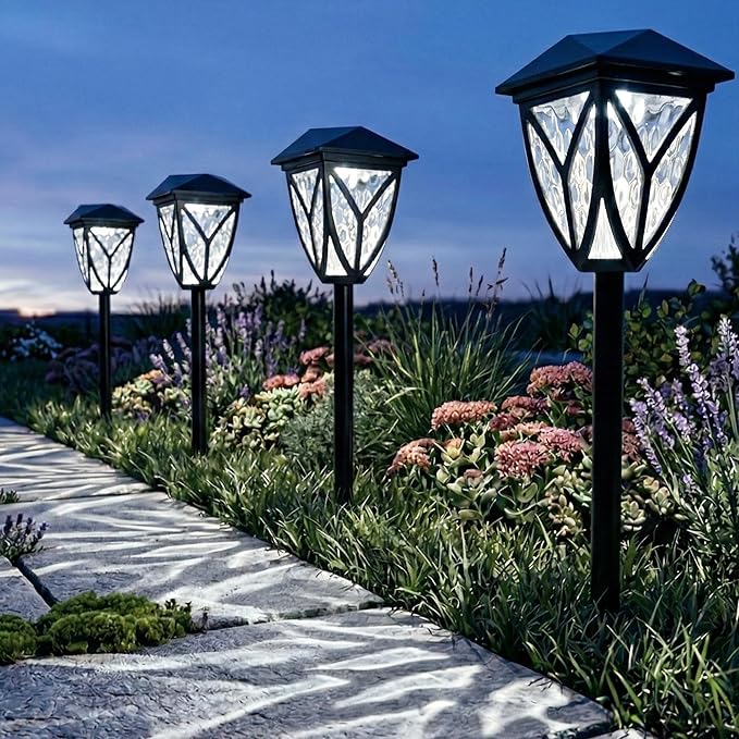 Ensenior Solar Lights Outdoor, 6500K LED Solar Garden Lights for Pathway Yard Patio Walkway Planter Walkway Landscape Lighting, IP65 Waterproof, Energy-Efficient Landscape Lighting, 6-Pack