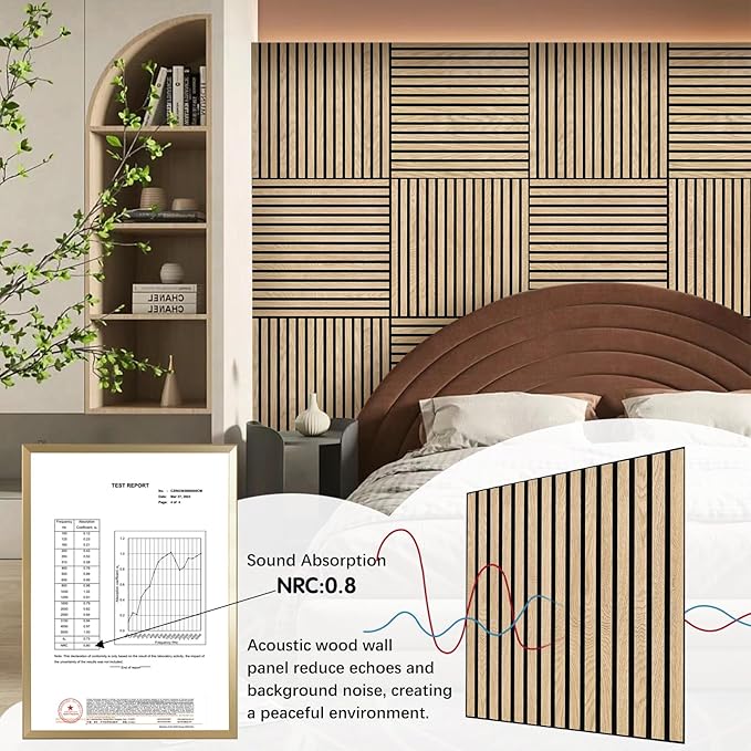 Acoustic Wood Panels for Wall 4-Pack - Natural Oak Veneer Soundproof Panels for Home & Office, 23.6" Wood Wall Panels with Noise Reduction (23.6" W x 23.6" L)