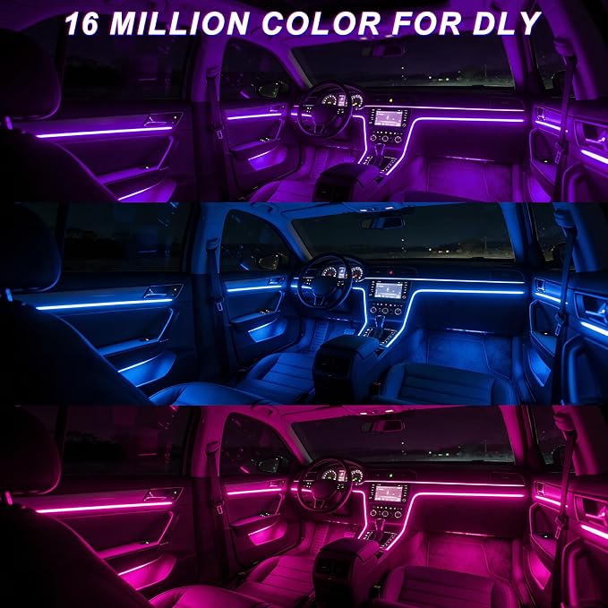 Ambient Lighting car Accessories Interior car Lights APP Control，236" Fiber Optic，5 in 1 led Strip Lights，16 Million Colors Car Neon Lights, Sync to Music（Cigarette）