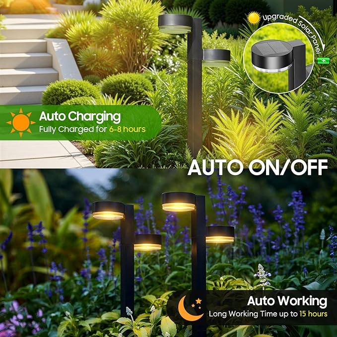 Solar Pathway Lights Outdoor Waterproof, 6 Pack with 12 Head Solar Lights Outdoor Super Bright Up to 15Hrs, Auto On/Off Garden Light for Yard Patio Path Walkway Driveway Outside Decor