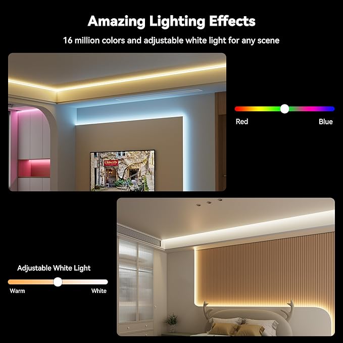 MIWISE RGB COB LED Strip Light 9.84ft/3m,Color Changing Dimmable Strip Light DC24V,Compatible with Alexa/Google Assistant/Tuya Multicolor Flexible Tape Light,for TV,Bedroom,Party DIY Decoration