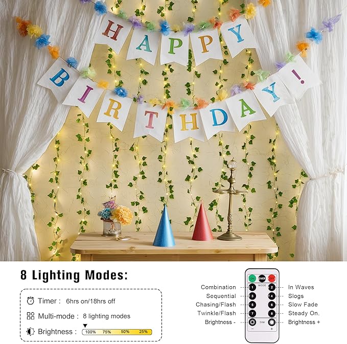 JMEXSUSS Vines Lights for Bedroom, 9.8ft x 9.8ft with Remote, 300 LED Fairy Lights with Vines, Artificial Ivy Curtain Light for Wall Dorm Wedding Indoor Decor (Pack of 2)