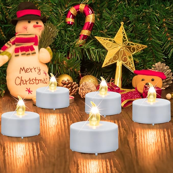Hanzim Battery Operated LED Tea Lights: 12PACK Flameless Votive Candles Lamp Realistic and Bright Flickering Holiday Gift Long Lasting 150Hours for Seasonal & Festival Celebration Warm White