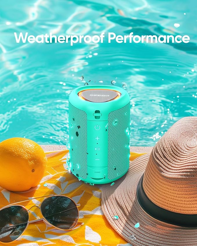 Portable Bluetooth Speaker Beach Vacation Essentials: Powerful Crystal Clear Sound/Dynamic Light/IPX5 Waterproof/All Day Playtime/BT 5.3/TWS Paring, Small Wireless Speaker for Outdoor|Travel|Camping