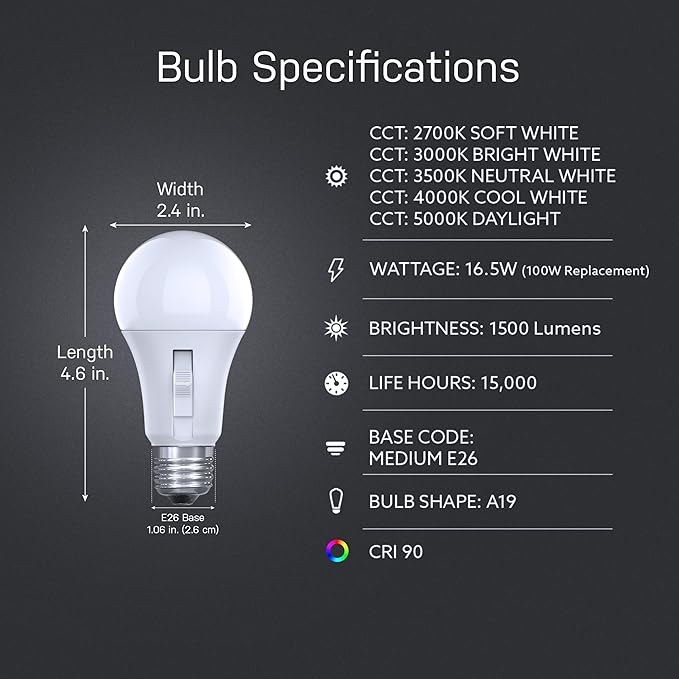 Feit Electric LED Motion Sensor Light Bulb, A21 100W Equivalent, 5CCT, Non-Dimmable, E26 Medium Base, 90 CRI, 1500 Lumens, Adjustable White, 15 Years Lifetime, OM100/5CCTCA/MM/LEDI
