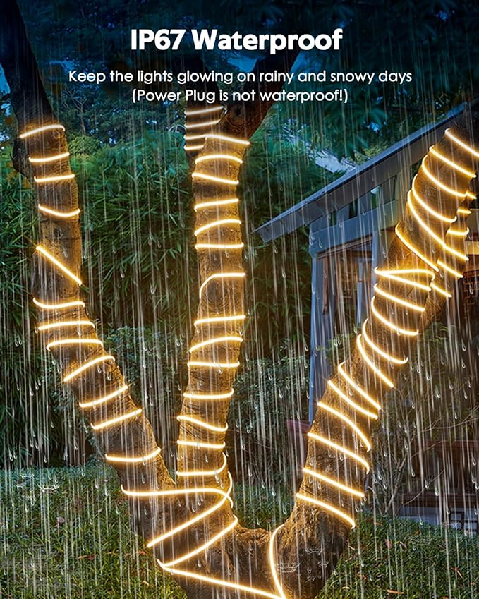 120V Led Rope Lights Outdoor Waterproof 150FT 3000K Flexible COB Led Strip Lights+ LED Strip Connectors Kit for Single Color AC 110V-130V 6.5 * 11mm COB LED Rope Lights Includes 3 Power Cords