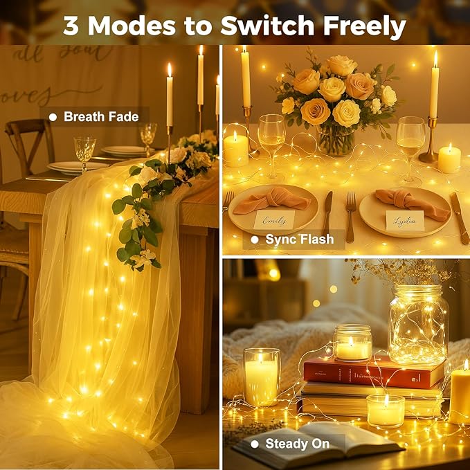 6 Pack Fairy Lights with Timer Battery Operated, 3 Modes 7ft Mini Twinkle Lights Waterproof, 20 LED Bulk String Light for Mason Jars Christmas Decoration Wedding Table Centerpieces,Warm White